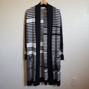 VINCE Striped Intarsia Open Front Longline Merino Wool Cardigan Multi Women's XS